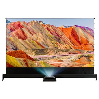 JMGO O2S Ultra Short Throw 4K UHD Triple Laser TV Built-in Google TV, with 120" Motorized ALR Floor Rising Screen Bundle