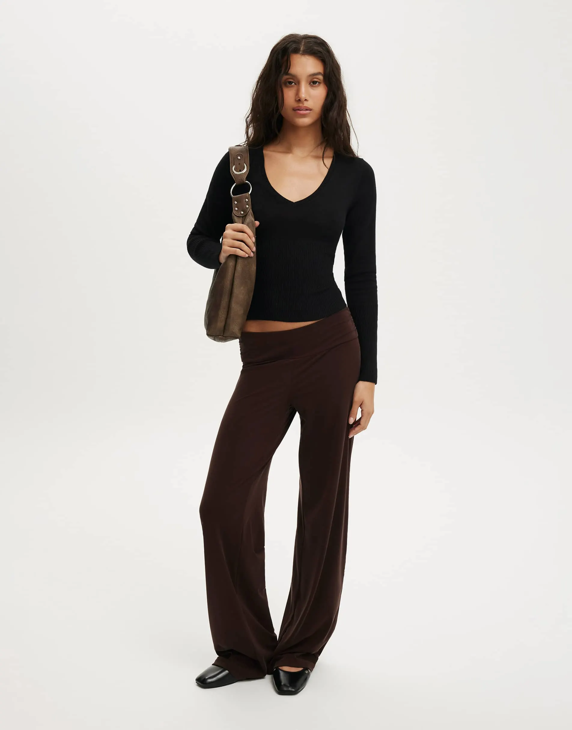 Cotton On Close knit v-neck top in black