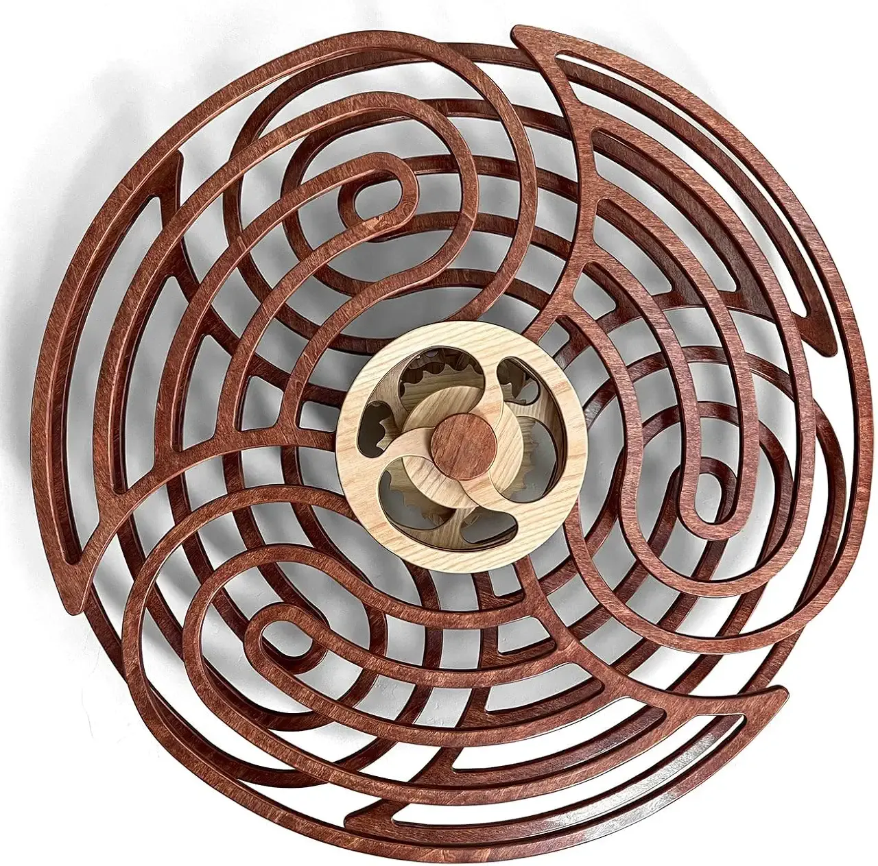 Mindsight Moving Kinetic Wall Art - Wind up to power peaceful motion (no battery) - Calming Wall Décor for Living Room, Office, Bedroom, Kitchen - Hand Crafted Wood - Ripple, Canyon Brown