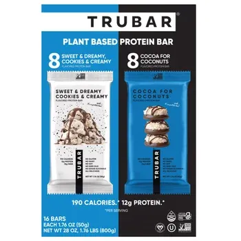 Trubar Plant Based Protein Bar, Variety Pack, 1.76 oz, 16-count