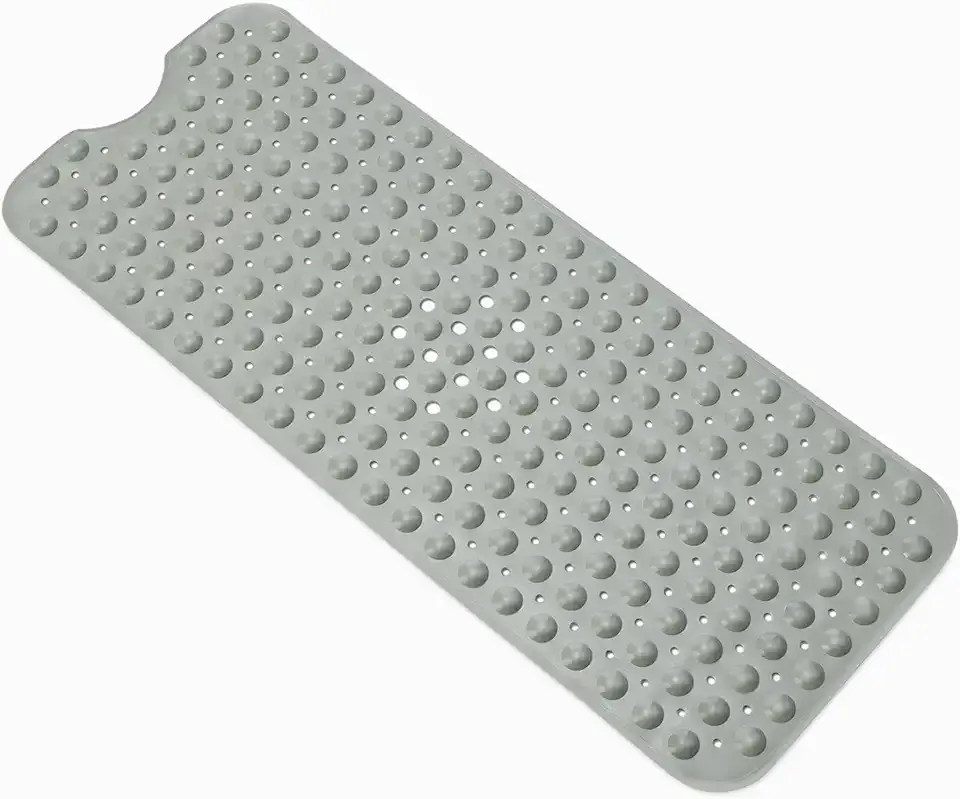 Amazon Basics Non-Slip Bath Mat with Suction Cups for Tub and Shower, Easy to Clean, 40" x 16", Grey