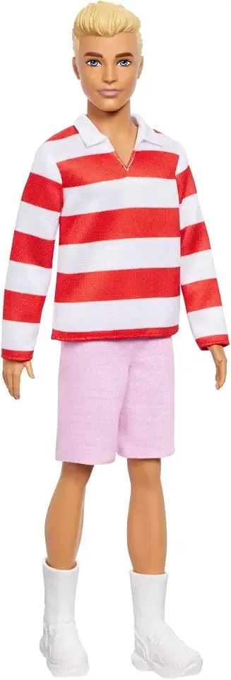 Fashionistas Ken Doll #241 with Blonde Hair Wearing Red and White Striped Polo Shirt with Pink Shorts, White Crew Socks and Sneakers