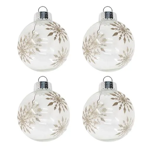 Enchanted Forest® 2.75" Clear with Gold Glitter Snowflakes Glass Ornaments - 4 Pack