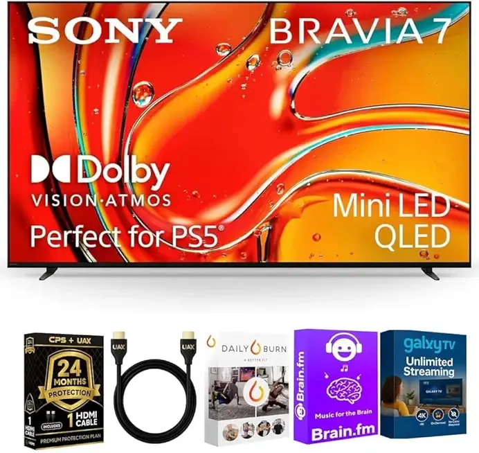 K65XR70BKIT1 65 inch BRAVIA 7 4K HDR Mini LED QLED Smart Google TV with Dolby Vision, PS5 Exclusive Features,