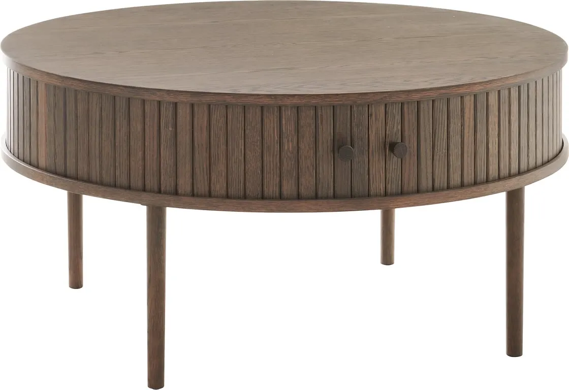 Slide sofabord rundt Ø 90 cm, brun, lakkert eikefiner