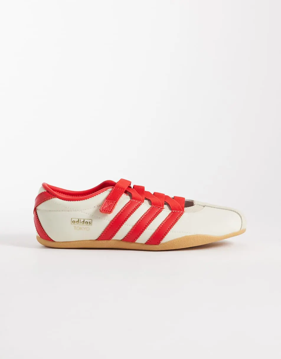 adidas Originals Tokyo mary jane flats in light white and red