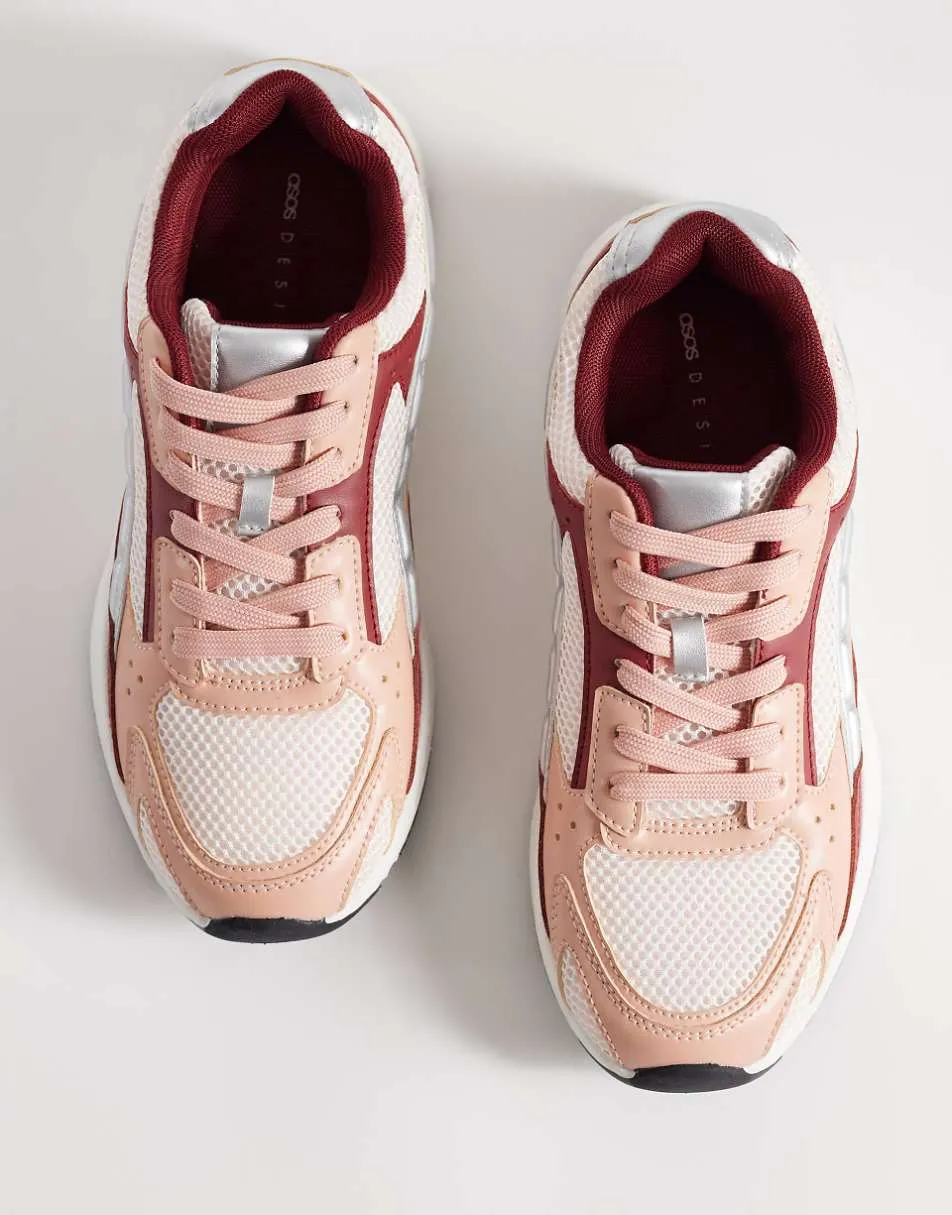 ASOS DESIGN Doodle lace up trainers in burgundy and pink mix