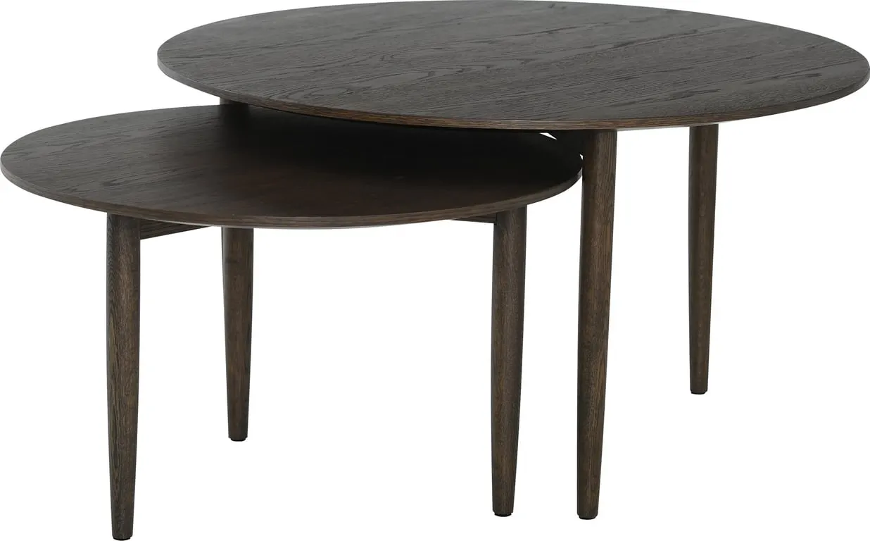 Karmøy rundt sofabordsett Ø 90/70 cm, H 50/42 cm, brun eikefiner