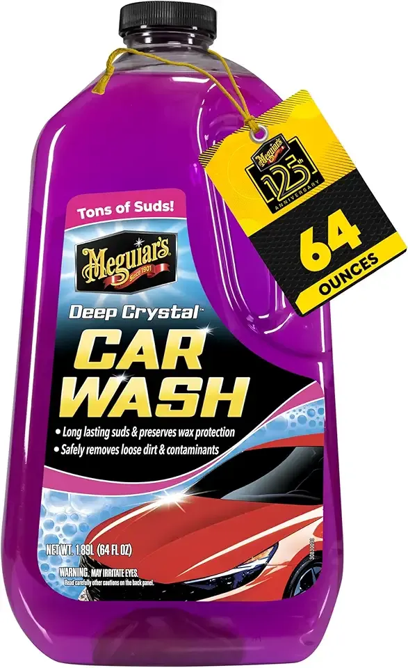 Meguiar's Deep Crystal Car Wash - Car Wash Shampoo that Cleans Paint, Enhances Gloss, and Preserves Wax Protection, pH Balanced Car Wash Soap with Excellent Foaming Action, 64 Oz