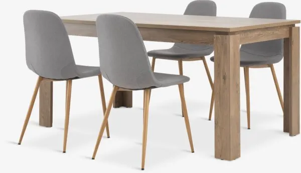 VEDDE Tavolo L160 cm rovere selv. scuro + 4 JONSTRUP grigio