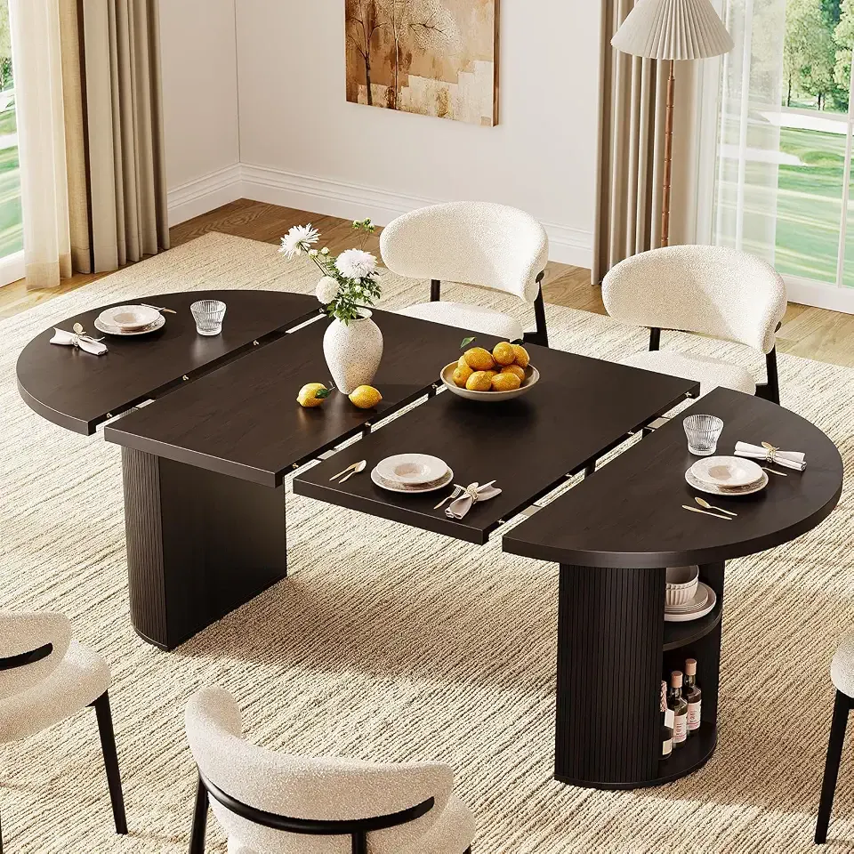 ONBRILL 41-78 Inch Extendable Dining Table for 4-8, Storage Shelf, Brown