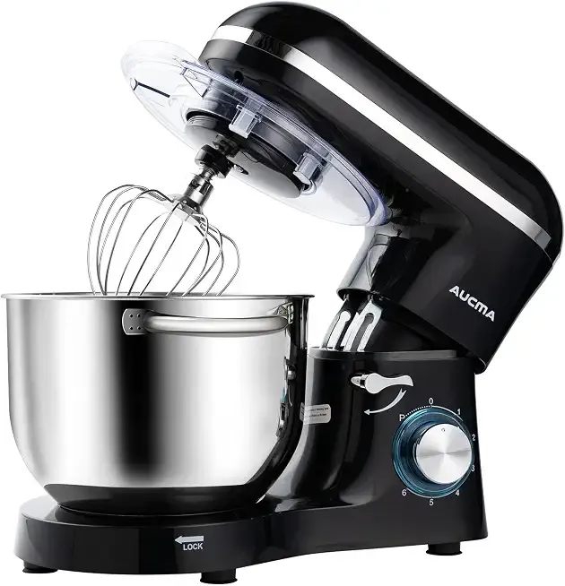 Aucma Stand Mixer,6.5-QT 660W 6-Speed Tilt-Head Food Mixer, Kitchen Electric Mixer with Dough Hook, Wire Whip & Beater (Black, 6.5QT)