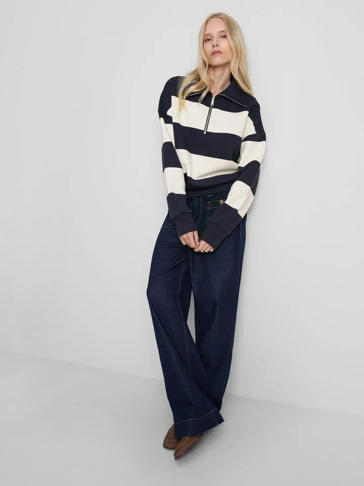 Felpa a righe misto cotone con mezza zip By Coleen