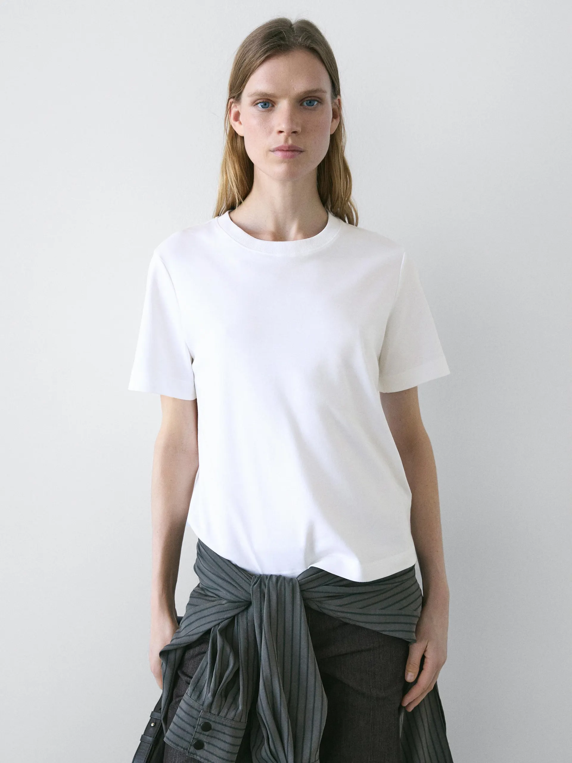 100% katoenen interlock T-shirt met ronde hals
