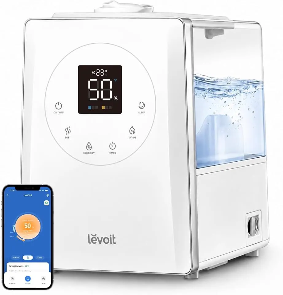 Levoit LV600S Smart Warm&Cool Mist Humidifiers for Home Bedroom Large Room | 6L 753ft² Coverage, Quickly & Evenly Humidify Whole House, Easy Top Fill, Smart Sensor, App & Voice Control, Quiet Sleep Mode