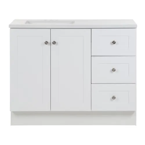 Bannister 42.5-inch W x 18.75-inch D Bathroom Vanity in White With Cultured Marble Sink Top