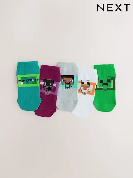 Minecraft Character Cotton Rich Trainer Socks 5 Pack