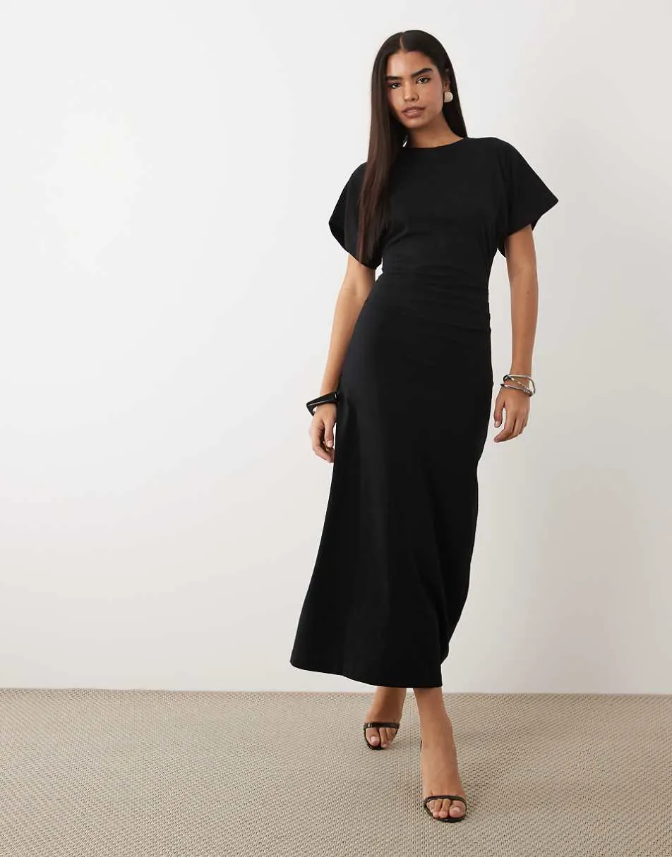ASOS DESIGN ruched waist midi T-shirt dress in black