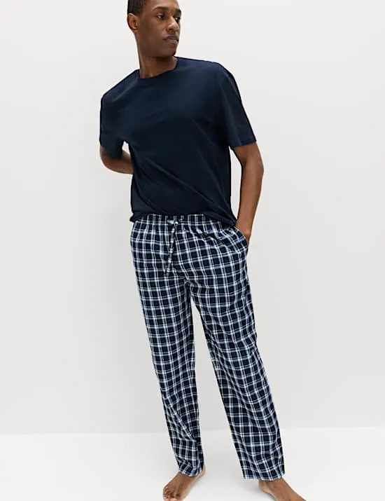 2pk Pure Cotton Checked Pyjama Bottoms