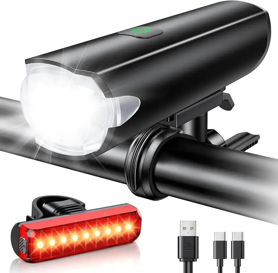 2026 New 1200LM Wide Angle Bike Lights for Night Riding, 3+5 Modes & IP65 Waterproof Bicycle Lights Front and Rear, Long-Lasting USB Rechargeable for Powersports Accessory Light