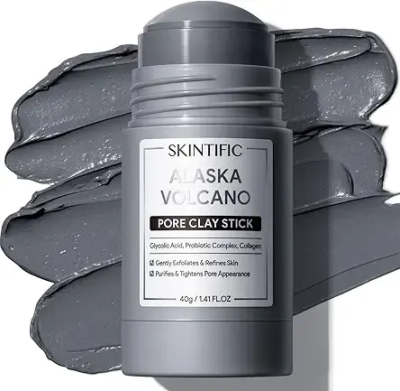 SKINTIFIC Deep Pore Cleansing Blackhead Remover Face Mask Stick, Mud Mask with Natural Alaska Volcano Clay, Gentle Exfoliating, Smoothing Skin, Non-Drying, Skincare Facial Mask