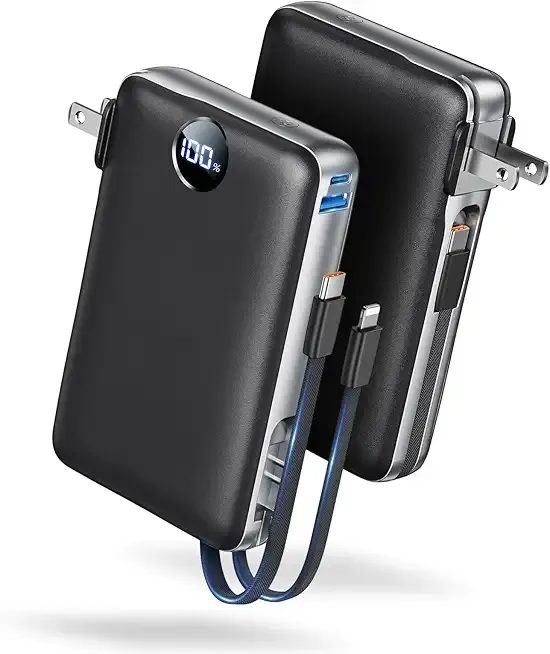 50000 mAh Portable Charger with Built in Cable & Wall Plug, Power Bank, 4 Outputs, 22.5W Fast Charging, Travel Essential Battery Pack with LED Display for iPhone 17/16/15/14 Series, Samsung, iPad