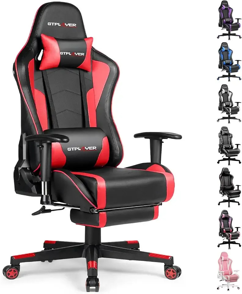 GTPLAYER Gaming Chair with Footrest Speakers Video Game Chair Bluetooth Music Heavy Duty Ergonomic Computer Office Desk Chair Red