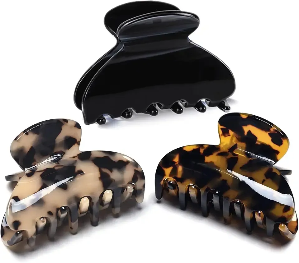 Medium Claw Hair Clips for Women Girls Tortoise Hair Jaw Clips Celluloid Hair Claw Clamps Leopard Print Hair Clasp 3 Pack