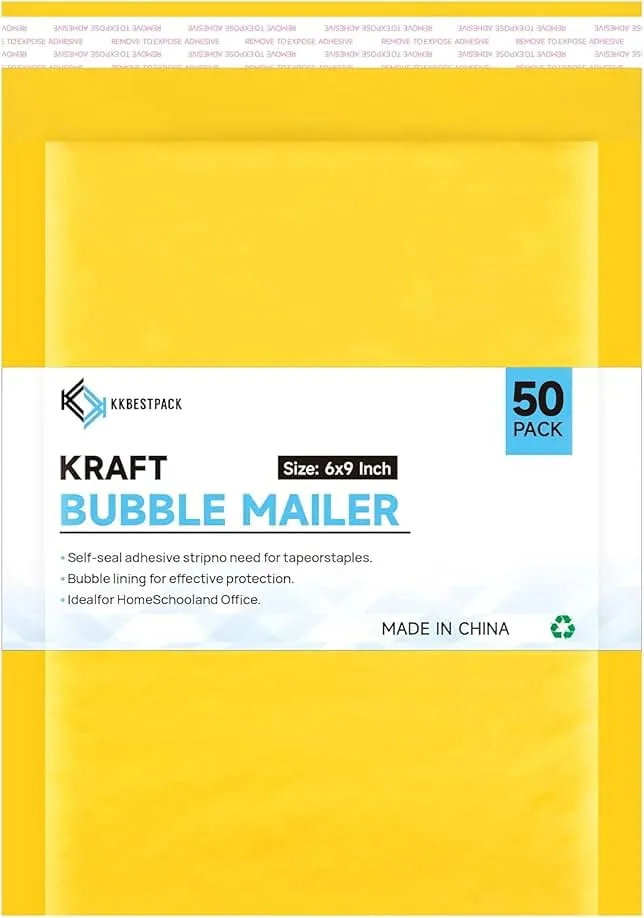 Kkbestpack Kraft Paper Bubble Mailers #0, 6x10 Inch Self-Seal Padded Mailing Envelopes, Usable Size 6x9, Pack of 50