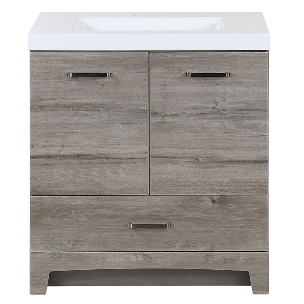 Glacier Bay Stancliff 30.5-inch W x 34.3-inch H x 18.75-inch D Bathroom Vanity in White Washed Oak with Cultured Marble Countertop/Rectangular Sink