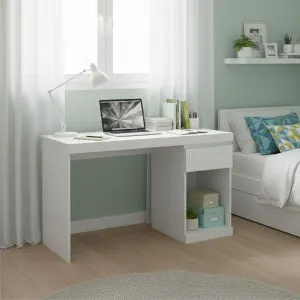 Escritorio Boro 1 cajón + compartimento blanco mate 75,5x120x50 cm