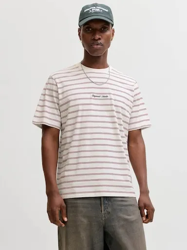 JACK AND JONES Norrebro Stripe Tee In Cabernet
