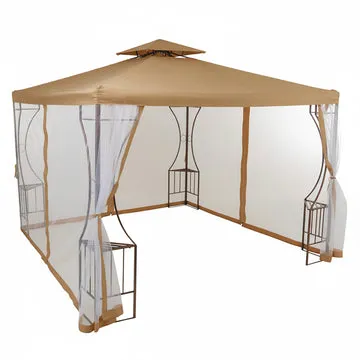 Gazebo da giardino in Acciaio Bronzato con Telo in Poliestere Camel e Zanzariera 3x3 metri
