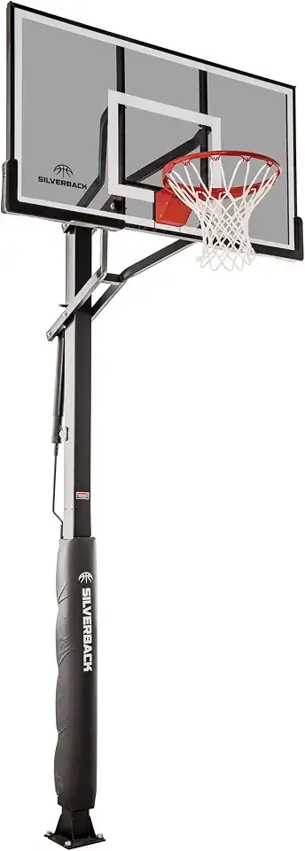 Silverback Height Adjustable In-Ground Basketball Hoop with Tempered Glass Backboard, Pro-Style Breakaway Rim & Backboard Pad