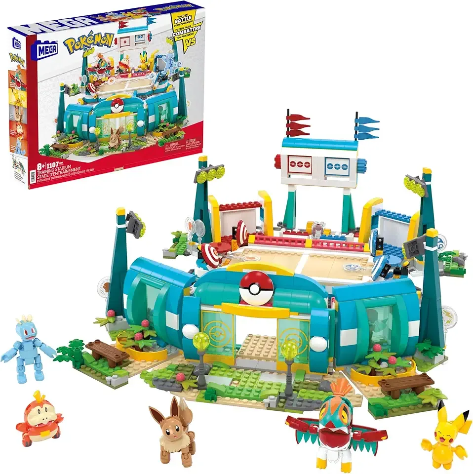 MEGA Pokémon Building Toys Set Training Stadium with 1101 Pieces, 5 Poseable Characters and Battle Play, for Kids