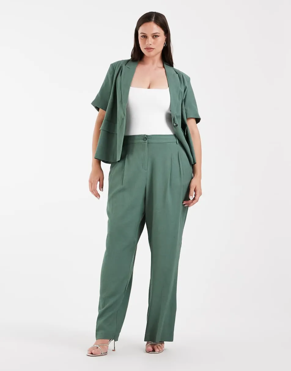 Vero Moda Curve wide leg tailored trouser co-ord in laurel green