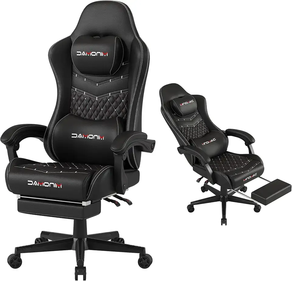 Gaming Chair,Big and Tall Gaming Chair 400lbs Office Chair with Footrest, 90-155° Recline & Removable Headrest Lumbar Support[Spring + 4D Sponge](Black)