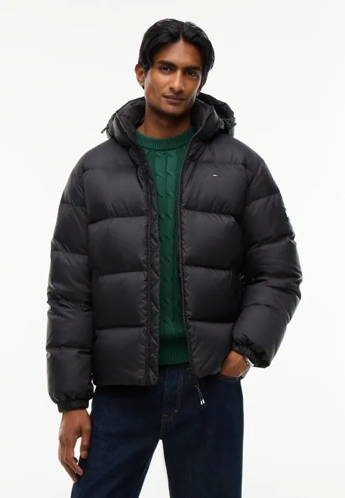 RELAXED DOWN HOODED PUFFER JACKET - Dunjakke - black