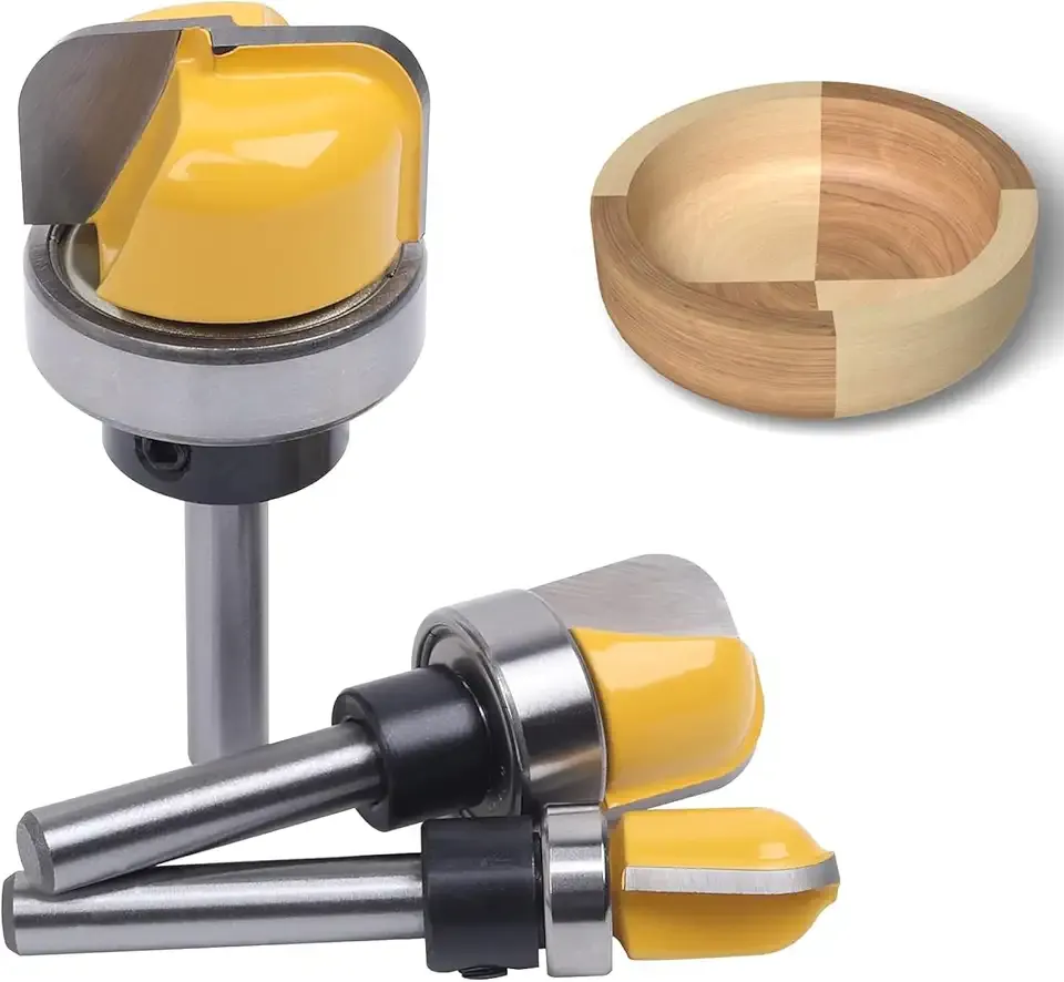 Dish Carving Router Bits,3Pcs 1/4 Inch Shank Bowl and Tray Template Router Bit Set with Ball Bearing,Designed for woodworkers