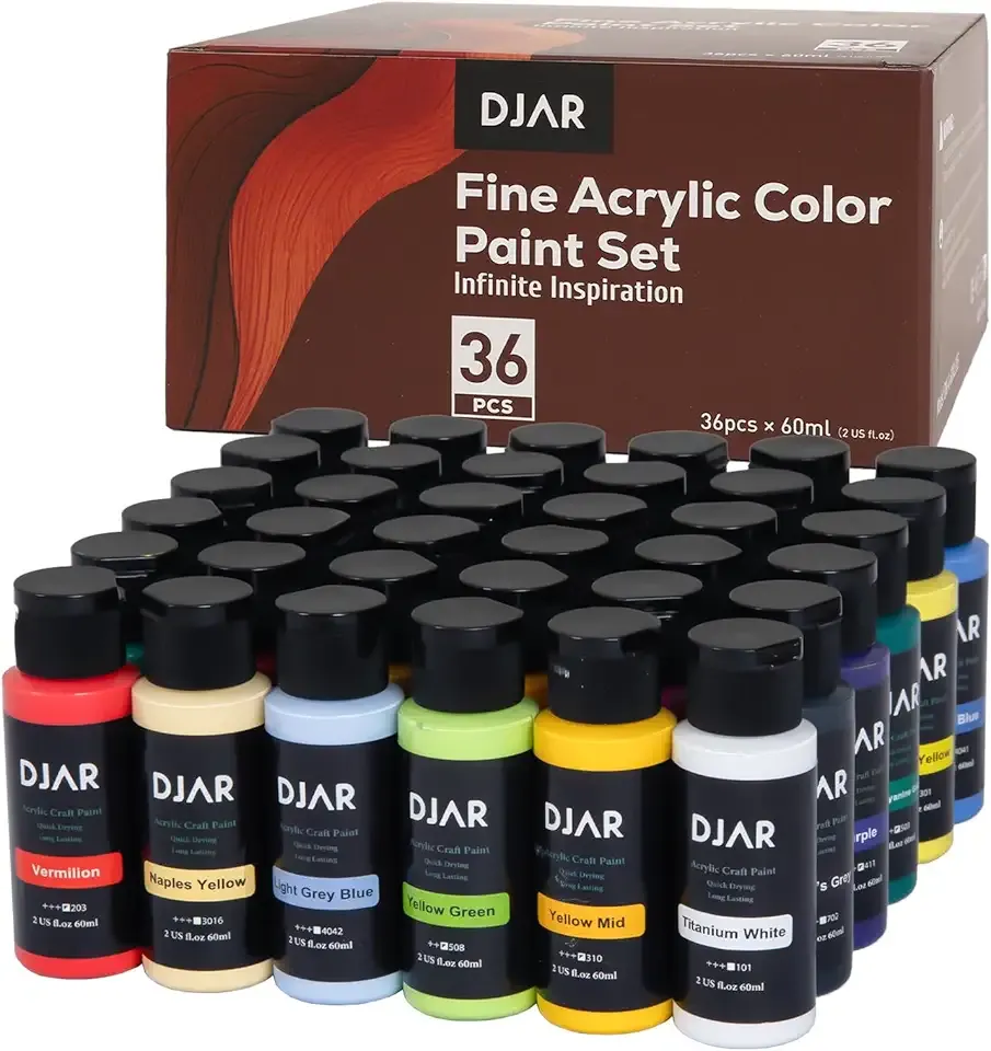 DJAR Acrylic Paint, 36 Colors Acrylic Paint Set, 2 fl oz/60ml Bottles, Rich Pigment Colors, WaterProof Art Supplies for Artists, Beginners and Kids on Rocks Crafts Canvas Wood Ceramic Fabric