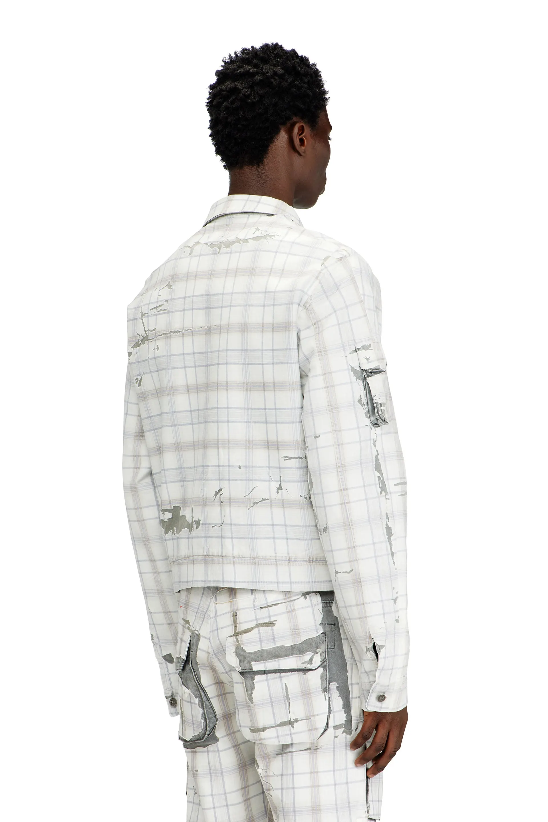 Denim jacket with peel-off effect