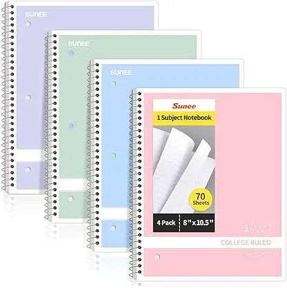 SUNEE Spiral Notebooks College Ruled, 1-Subject, 4 P…