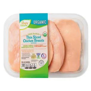 Organic Thin Sliced Chicken Breast Fillets, per lb