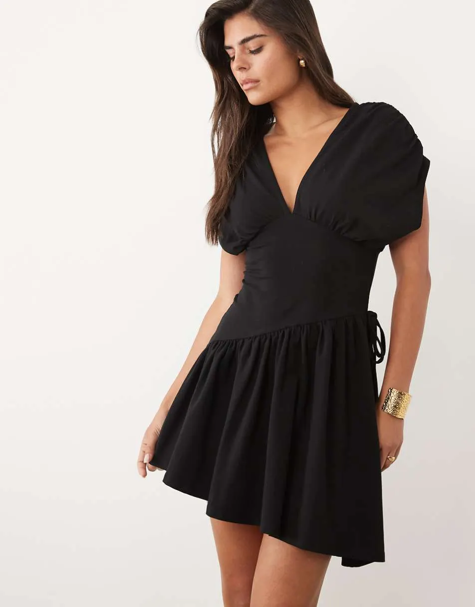 ASOS DESIGN plunge waisted mini dress in black