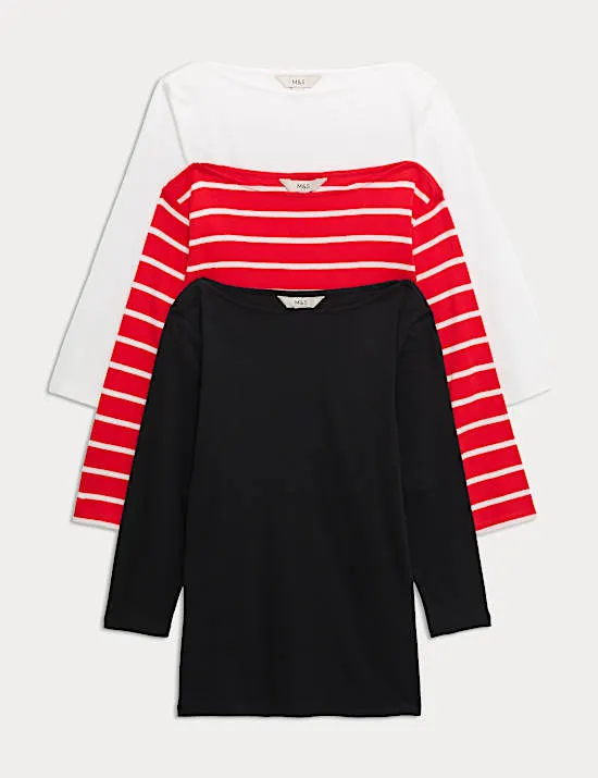 3 Pack Pure Cotton Slash Neck Slim Fit Tops