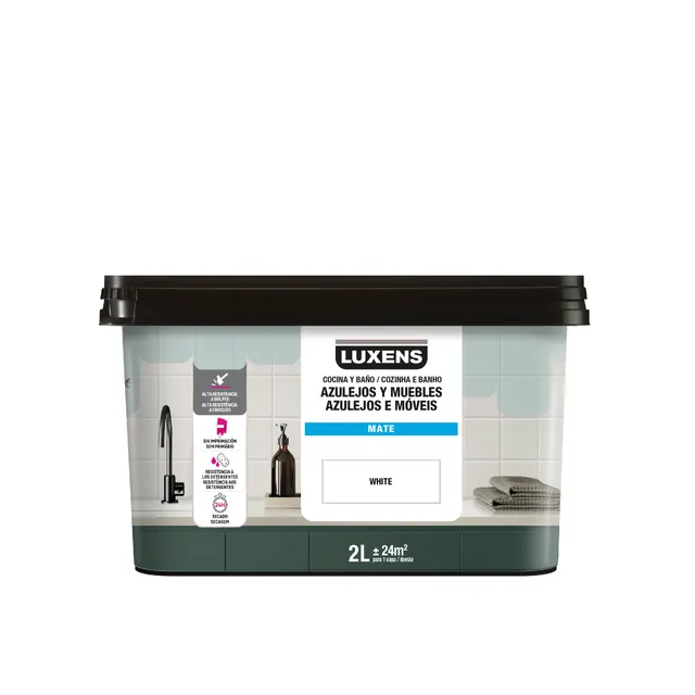 Esmalte de interior multimateriales cocinas y baños LUXENS color blanco mate 2L para azulejos de pared