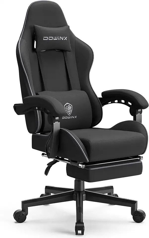 Dowinx Gaming Chair with Pocket Spring Cushion, Computer Office Game Chair, Linkage Armrests and Footrest, High Back Ergonomic Computer Chair with Lumbar Support Task Chair with Footrest(Black)