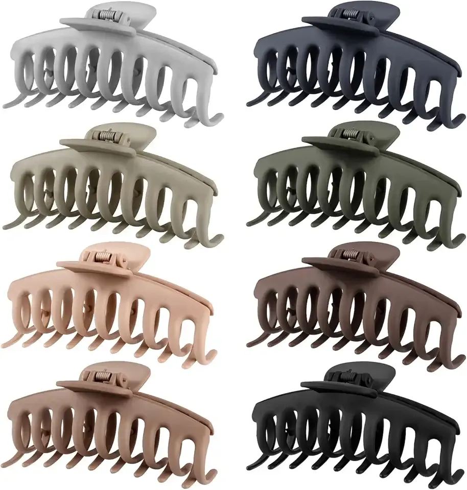 TOCESS Hair Claw Clips for Women – Large Clips for Thin Thick Hair Big Neutral Claw for Curly Hair Matte Nonslip Strong Hold 4.33 Inch Jumbo Claws Jaw Set (8 Pcs)