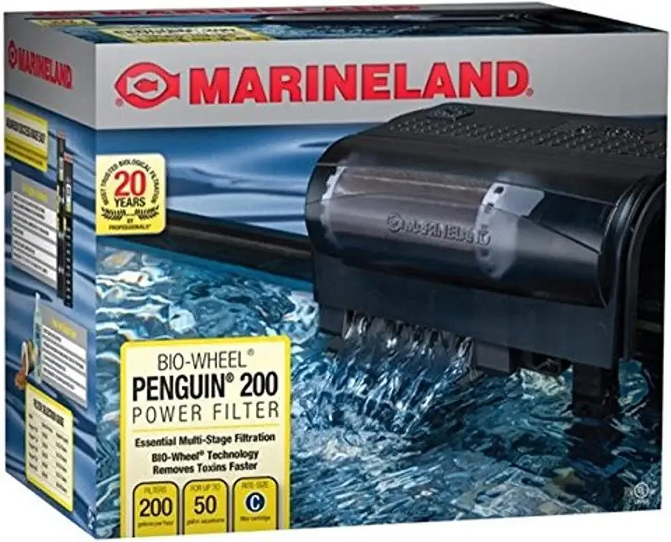Marineland Bio-Wheel Penguin 200 GPH Power Aquarium Filter, Ultra-Quiet Hang-On-Back Fish Tank Filter with Multi-Stage Filtration for Aquariums Up to 40 Gallons