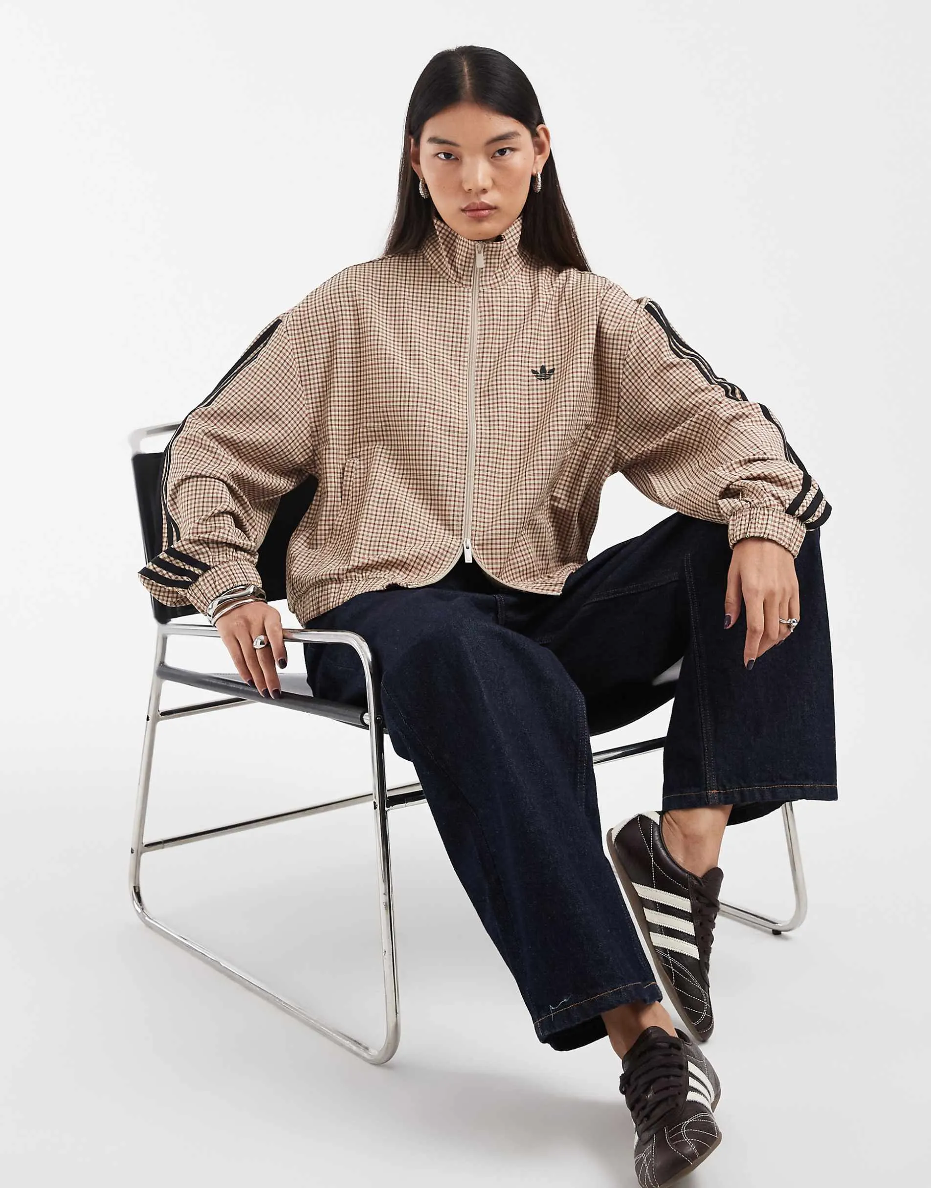 adidas Originals track top in light brown check